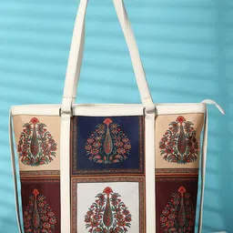 Anouk White & Navy Blue Ethnic Motifs Printed Structured Shoulder Bag-45