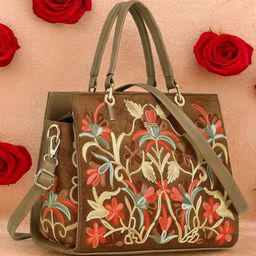 Exotic Floral Textured PU Structured Tote Bag with Applique-45