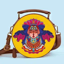 Kalankit Printed Oversized Half Moon Satchel with Applique-16