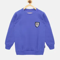 KiddoPanti Boys Blue Round Neck Sweatshirt With Applique-image-99