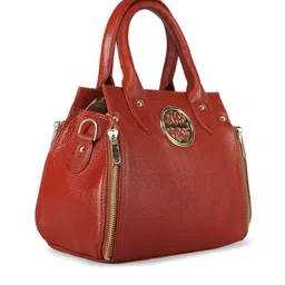 GENWAYNE Tan Leather Structured Handheld Bag With Applique image 3