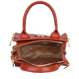 GENWAYNE Tan Leather Structured Handheld Bag With Applique image 2