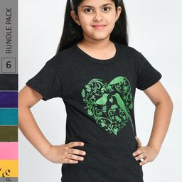 BAESD Girls Pack Of 6 Printed Round Neck Cotton T-shirts-image-66