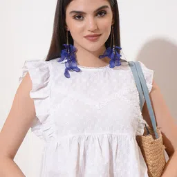 Vishudh Flutter Sleeve Cotton Peplum Top-image-1