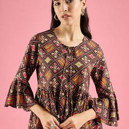 DressBerry Geometric Print Bell Sleeve Peplum Top-picture-35