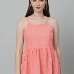 JAINISH Embroidered Gathered Shoulder Strap A-Line Top-image-70