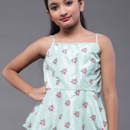 Aks Kids Girls Floral Printed Shoulder Straps Peplum Top-image-13