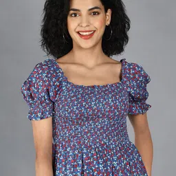 DEBONATELLA Floral Printed Smocked Peplum Crop Top-picture-51
