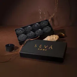 seva home Noir Set of 8 Black Soy Wax Tea lights-picture-20