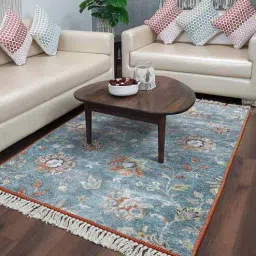 loomkart Green Floral Faux Silk 5 ft x 7 ft Hand Woven Carpet-picture-7