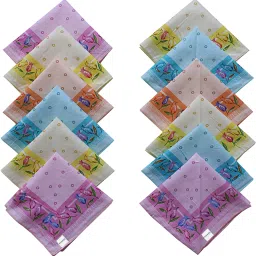 HOMESTIC Rose Bud Print Soft Cotton Hankies ,Set of 12 (Multicolor) ["Multicolor"] Handkerchief-image-71