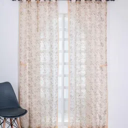 parda online Beige & Golden Polyster Floral 5ft Sheer Eyelet Window/Door (2 Pc)-picture-4