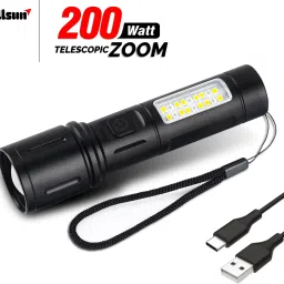 Metal Body Multi-Function 200W Rechargeable Long Range Flashlight Torch-0