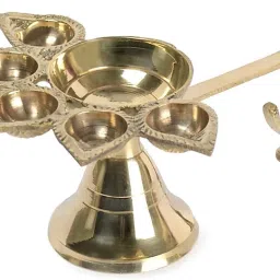 Divine Edge Brass Panch Aarti Lamp | Pancharti Diya | Panch Jyoti Puja Diya Brass Table Diya-image-12