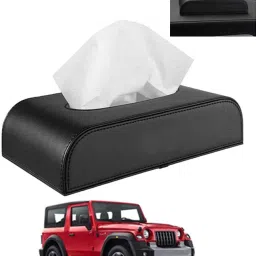 Leathrite New Design Black D-Shape Tissue Holder For-Thar Mahindra 2020 Vehicle Tissue Dispenser-image-94