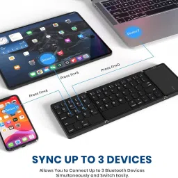 DITCAFOS Foldable Bluetooth Keyboard with Touchpad, Tri-Folding Wireless Mini Keyboard Wired USB, Wireless Handheld Multi-device Keyboard Compatible with Desktop, Laptop, Tablet, iPad, Mac multimedia_keys,Foldable Bluetooth Keyboard with Touchpad, Tri-Folding Wireless Mini Keyboard image 3