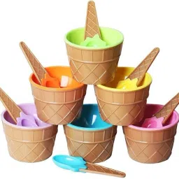 Plastic Dessert Bowl Ice Cream Bowl Set with Spoons, Set of 6 Colorful Dessert Serving Set for Kids-0
