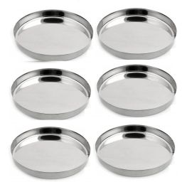 Stainless Steel Heavy Gauge 6 Pcs Dinner Plates / Lunch Plates / Bhojan Thali ( Size: 13, Diameter: 30 cm, 6 Pieces) Dinner Plate-26