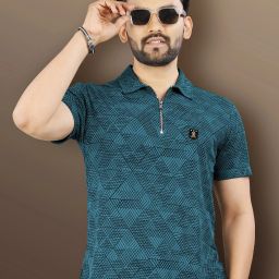 Men Printed Polo Neck Polyester Dark Blue T-Shirt-image-94