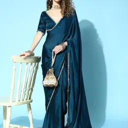 Solid/Plain Bollywood Satin Saree-image-36