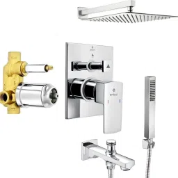 ENICET Brass High Flow Diverter Set With 8-Inch Shower & Hand Shower, Chrome Finish Bathroom Shower System, Hot And Cold Water Mixer Tap, Diverter combo rain flow-5