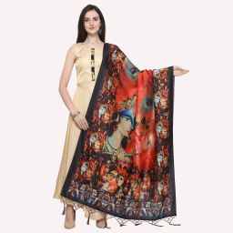 Pure Silk Printed, Self Design, Solid, Woven Black Women Dupatta-image-99