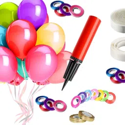 party midlinkerz Solid Party Decoration 80 Balloon 10 Ribbon Hand Pump Strip Tape & Glue dot Balloon Bouquet-picture-39