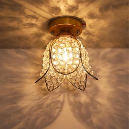 Golden Metal Lotus Crystal Flush Mount Ceiling Light, Jhumar for Home Decoration Chandelier Ceiling Lamp-image-53