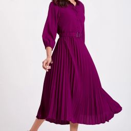 flowervelly Women Pleated Purple Midi/Calf Length Dress-picture-1