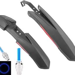 Front & Rear Mudguard With Iron Fitting With Cycle Tyre Light (Blue) Full Length Front & Rear Fender-20