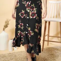 Women Abstract Flared Black Skirt-image-5