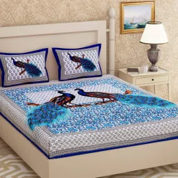 144 TC Cotton Double Jaipuri Prints Flat Bedsheet-21