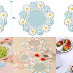 Silicone Hot Pot Holder/Hot Mat/Dining table mat(3 set) SIZE-15CM COLOUR-BLUE mat finish Trivet-4