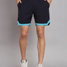 Color Block Men Dark Blue Sports Shorts-image-1