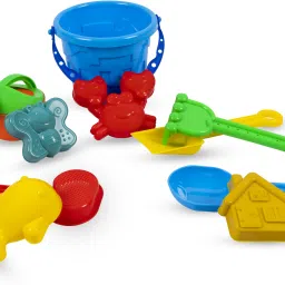 Beach Toys Set for Kids, Indian Made 10 Pcs Comfort Material, Sandpit Bucket,Animal, Mould, Beach Shovel Spade Etc Tool Kit, Beach Art Learning Toys, Also Use in Bath Tub Toys Pretend Role Play Set Children Learn Play Fun Toddler Kids Set Gift for Boys Girls-0