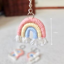 azeem mart Handmade Rainbow Macrame Keychain | Colourful Boho Key Ring Accessory | Macrame Keyring | Rainbow Keyring image 4