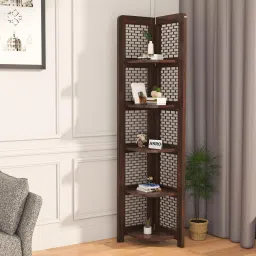 Sheesham Wood Brick Corner Shelf for Living Room Bedroom/5 Tier Corner Bookshelf Solid Wood Open Book Shelf-image-93