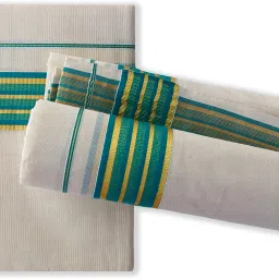 Vairavaa Tex VT - 4200 Kerala Traditional Mundu Double Set 4.00/2.80m Ramar Green Solid Women Dhoti-image-82