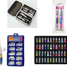 48 Nail Art Glitter Bottle,Sparkling Powder Dust Multicolor Glitter Stones,7 Pcs Manicure ,Artifcial Nails & Glue(MULTI )-4