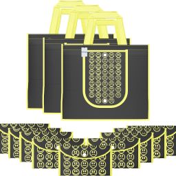 Pack of 12 Smile Print Foldable Grocery/Shopping Bags For Women | Black & Yellow Pack of 12 Grocery Bags-image-97