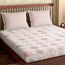 petal home White Traditional 300 TC Cotton Blend King Sized Bed Sheets with 2 Pillow Covers-picture-4
