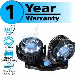 Car Fan 12V 360 Head 2 Speed Quiet Strong for All Auto Vehicles-115 Car Interior Fan-12
