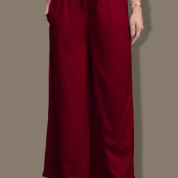 Women Loose Fit Maroon Viscose Rayon Trousers-image-87