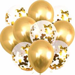 Solid Golden Pre-Filled Confetti Balloons & Golden Latex Balloon Bouquet Combo for Birthday Party Decoration Bachelorette Party Decoration Anniversary Item - Pack of 10 Balloon-28