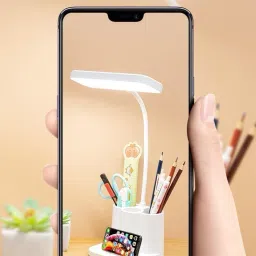fokrim Rechargeable Table Lamp with Phone Holder for Study with 3 Pocket Study Lamp image 5