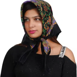 Floral Print Pure Wool Women Black Fancy Scarf-image-7