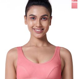 BLOSSOM Pack of 2 Non Padded Dry Fit Pure Cotton Workout Bras With All Day Comfort-14