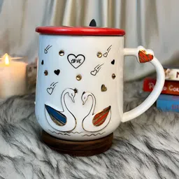 Giftii White & Red Printed Ceramic Glossy Mugs 350 ML-46