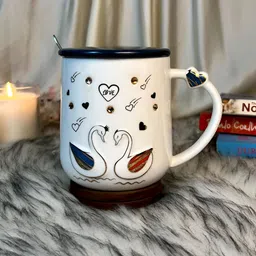 Giftii White & Black 3 Pieces Printed Ceramic Glossy Mugs 350 ml-picture-2