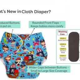 levot Reusable Button Diaper Multi Color Pack of 2 Diaper & 2 Black 5 layer Insert image 2